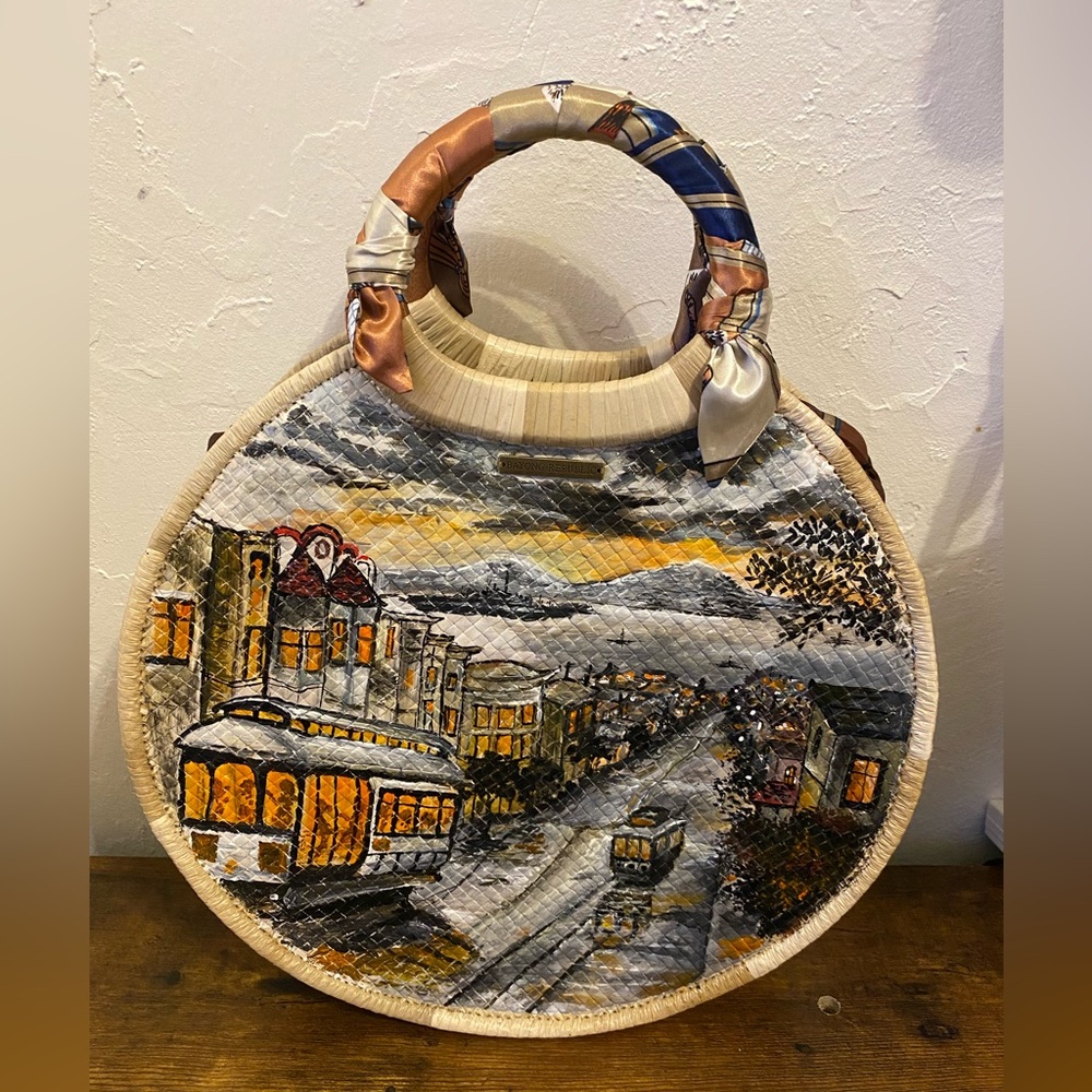 Bayong Republic straw purse with city print